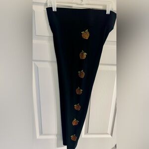 PINK Victoria's Secret Black Leggings with Peach Design